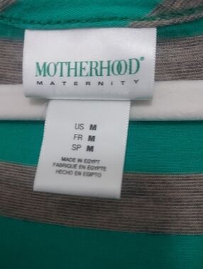 Motherhood Teal Sleeve Maternity Tee with Gray Stripes